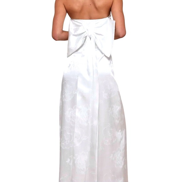 Lulu's Ivory Satin Jacquard Strapless Maxi Dress w/ Back Bow – Size S New - Picture 6 of 8
